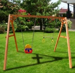 Деревянные качели Можга с качелями со спинкой и трапецией